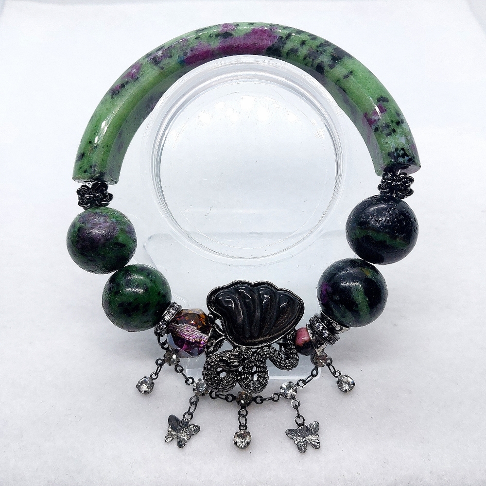 🐍 Ruby Zoisite "Duality" Butterfly/Snake Half Hard Bracelet